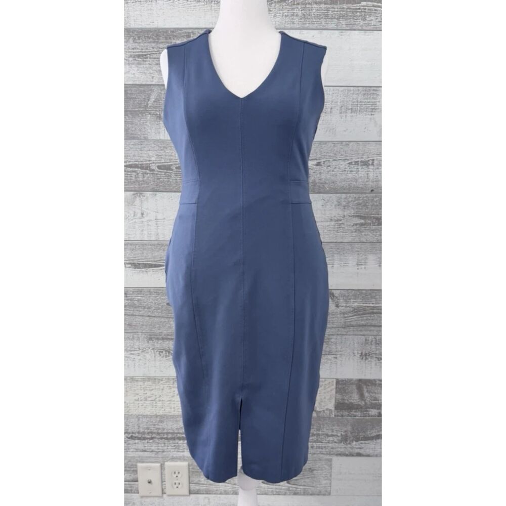 White House Black Market Sheath Sleeveless Dress Women's Sz 8 V Neck Blue